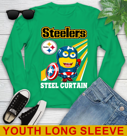 NFL Football Pittsburgh Steelers Captain America Marvel Avengers Minion Shirt Youth Long Sleeve 7
