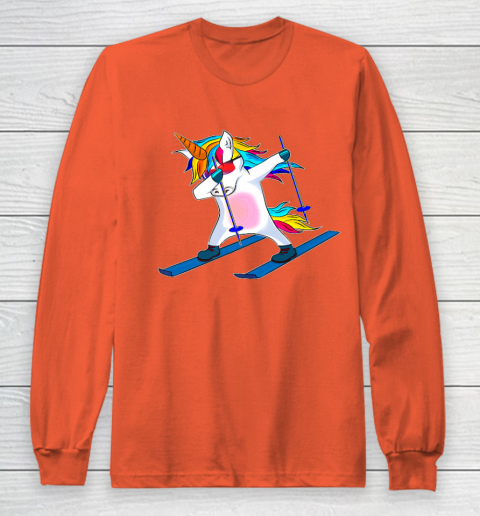 Skiing Unicorn Dabbing Funny Gift Long Sleeve T-Shirt 5