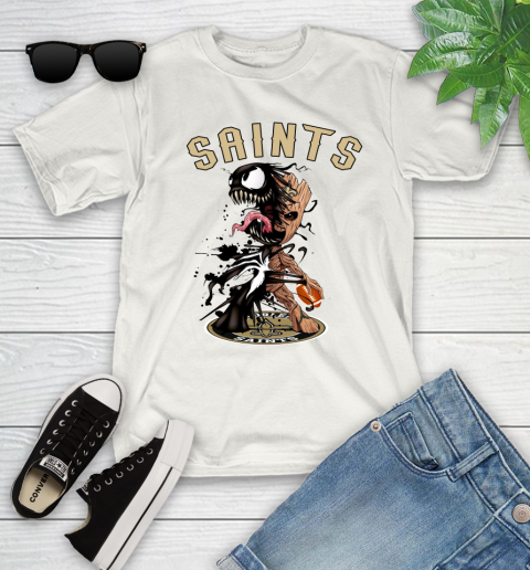 NFL New Orleans Saints Football Venom Groot Guardians Of The Galaxy Youth T-Shirt
