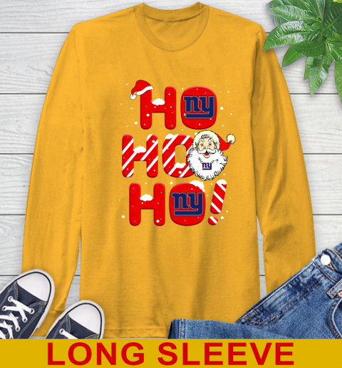 New York Giants NFL Football Ho Ho Ho Santa Claus Merry Christmas Shirt Long Sleeve T-Shirt 2