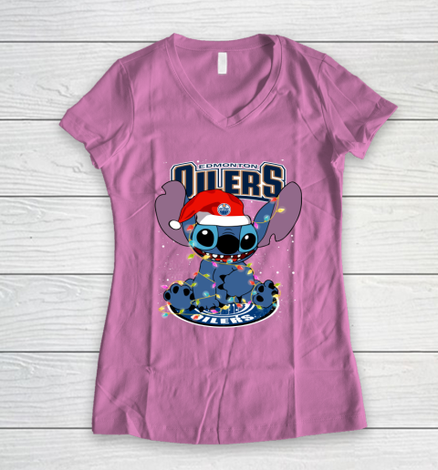 Edmonton Oilers NHL Hockey noel stitch Christmas Women's V-Neck T-Shirt 8