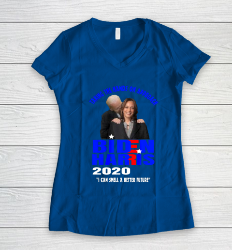 Anti Joe Biden Kamala Harris Hands On Can Smell The Future Women's V-Neck T-Shirt - Image 8
