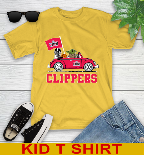 NBA Basketball LA Clippers Darth Vader Baby Yoda Driving Star Wars Shirt Youth T-Shirt 8