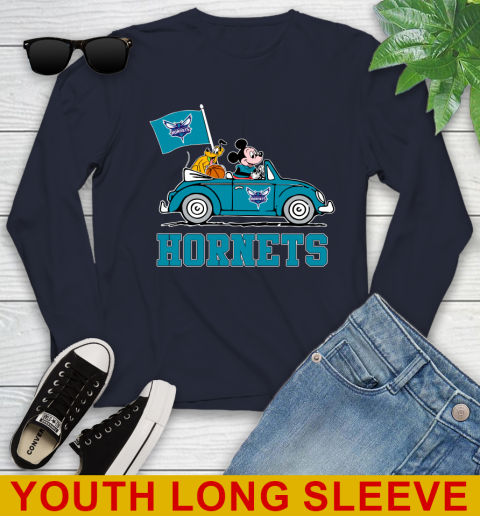 NBA Basketball Charlotte Hornets Pluto Mickey Driving Disney Shirt Youth Long Sleeve 3