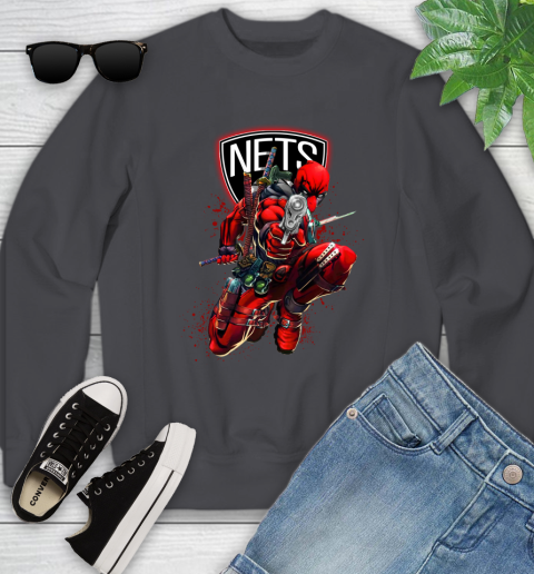 NBA Deadpool Marvel Comics Sports Basketball Brooklyn Nets Youth Sweatshirt 6