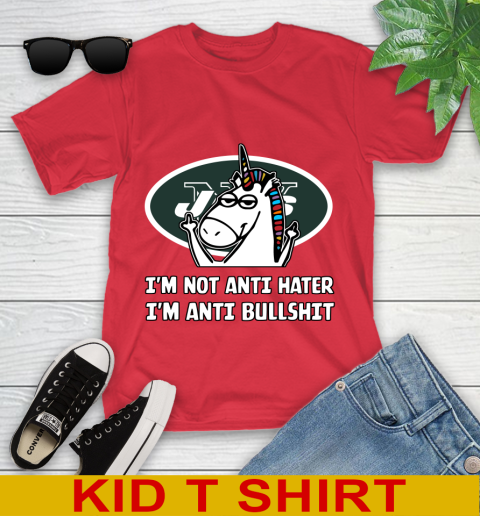 New York Jets NFL Football Unicorn I'm Not Anti Hater I'm Anti Bullshit Youth T-Shirt 10