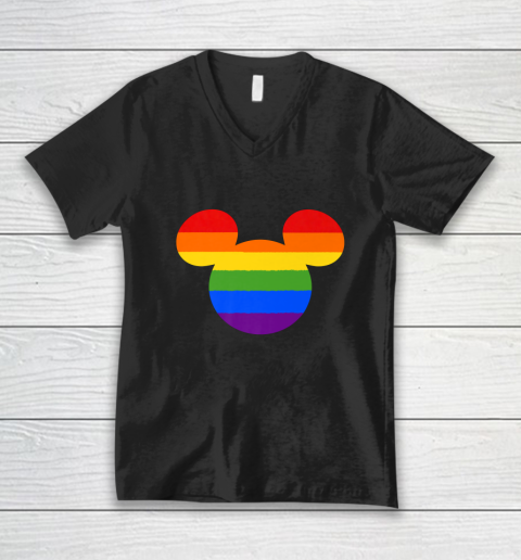 Disney Mickey And Friends Pride Mickey Rainbow Fill V-Neck T-Shirt