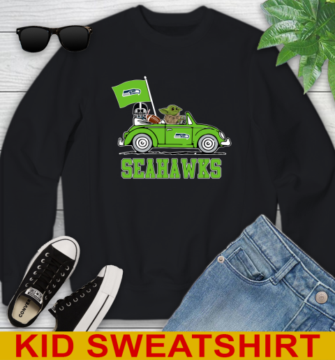 NFL Football Seattle Seahawks Darth Vader Baby Yoda Driving Star Wars Shirt Youth Sweatshirt 2