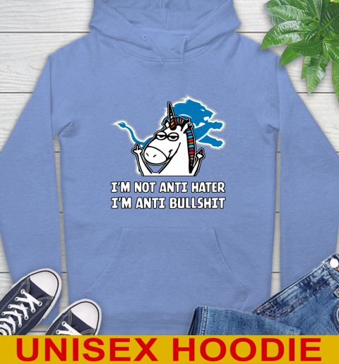 Detroit Lions NFL Football Unicorn I'm Not Anti Hater I'm Anti Bullshit Hoodie 11