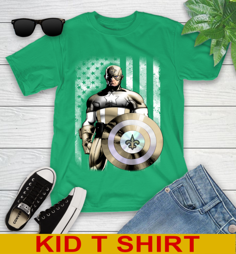 New Orleans Saints NFL Football Captain America Marvel Avengers American Flag Shirt Youth T-Shirt 7