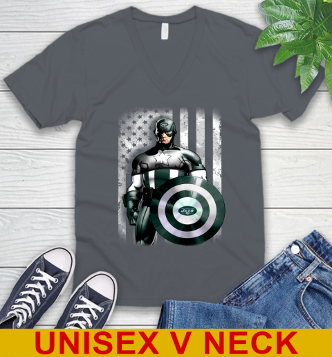 New York Jets NFL Football Captain America Marvel Avengers American Flag Shirt V-Neck T-Shirt 4