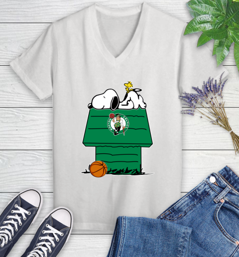 Boston Celtics NBA Basketball Snoopy Woodstock The Peanuts Movie Women's V-Neck T-Shirt