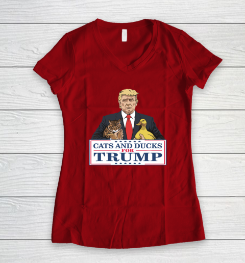 Cats And Ducks For Trump 2024 Kittens And Ducks For Trump Women's V-Neck T-Shirt 5