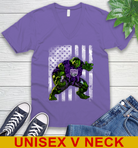 Sacramento Kings Hulk Marvel Avengers NBA Basketball American Flag V-Neck T-Shirt 8