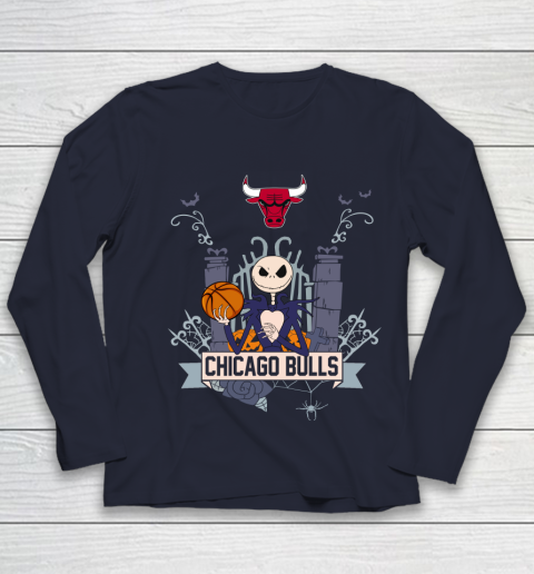 NBA Chicago Bulls Basketball Jack Skellington Halloween Youth Long Sleeve 2