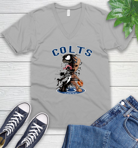 NFL Indianapolis Colts Football Venom Groot Guardians Of The Galaxy V-Neck T-Shirt 4