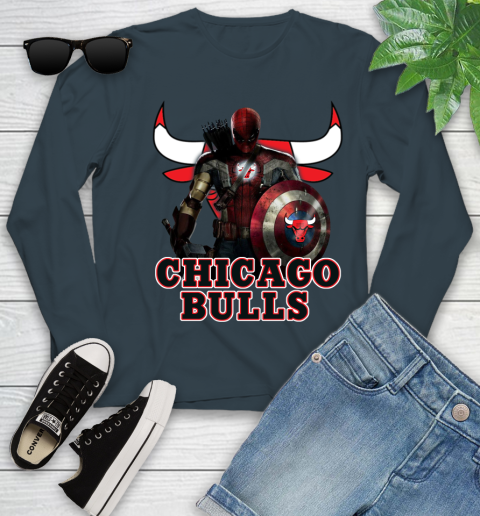 Chicago Bulls NBA Basketball Captain America Thor Spider Man Hawkeye Avengers Youth Long Sleeve 8