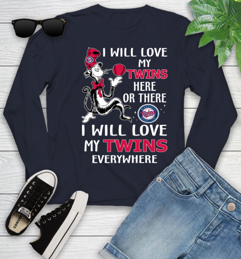 MLB Baseball Minnesota Twins I Will Love My Twins Everywhere Dr Seuss Shirt Youth Long Sleeve 2