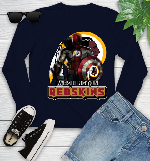 NFL Captain America Thor Spider Man Hawkeye Avengers Endgame Football Washington Redskins Youth Long Sleeve 3
