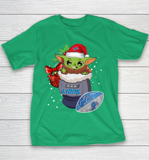 Detroit Lions Christmas Baby Yoda Star Wars Funny Happy NFL Youth T-Shirt