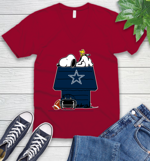 Dallas Cowboys NFL Football Snoopy Woodstock The Peanuts Movie V-Neck T-Shirt 8