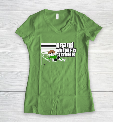 Jake Oettinger Grand Theft Otter Dallas Hockey Women's V-Neck T-Shirt 3