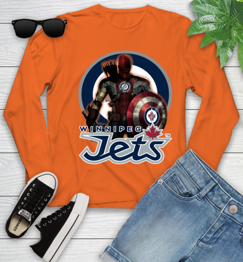 NHL Captain America Thor Spider Man Hawkeye Avengers Endgame Hockey Winnipeg Jets Youth Long Sleeve 4