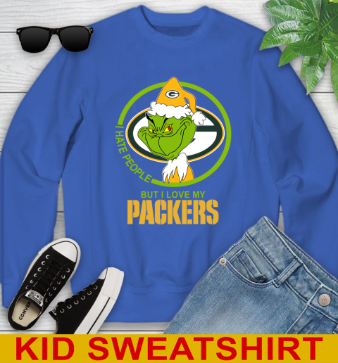 Green Bay Packers NFL Christmas Grinch I Hate People But I Love My Favorite Football Team Youth Sweatshirt 7