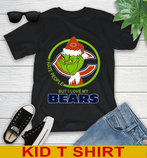 Chicago Bears NFL Christmas Grinch I Hate People But I Love My Favorite Football Team Youth T-Shirt 2