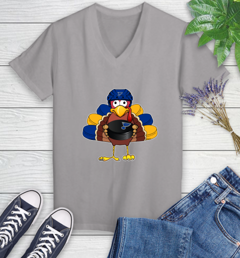 St.Louis Blues Turkey Thanksgiving Day Women's V-Neck T-Shirt 4