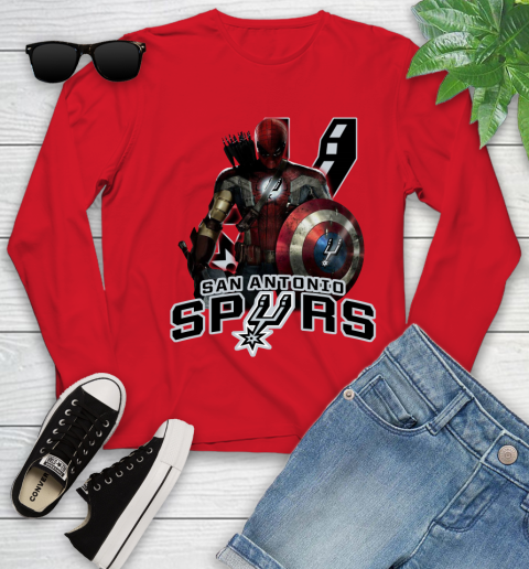 San Antonio Spurs NBA Basketball Captain America Thor Spider Man Hawkeye Avengers Youth Long Sleeve 11