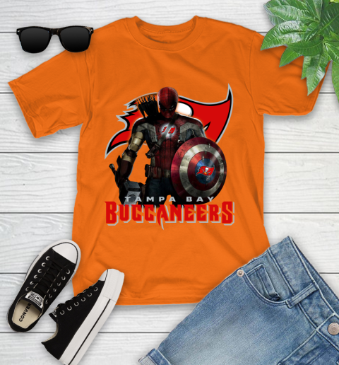 NFL Captain America Thor Spider Man Hawkeye Avengers Endgame Football Tampa Bay Buccaneers Youth T-Shirt 7
