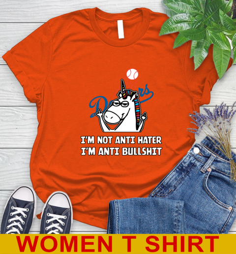 Los Angeles Dodgers MLB Baseball Unicorn I'm Not Anti Hater I'm Anti Bullshit Women's T-Shirt 4