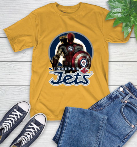 NHL Captain America Thor Spider Man Hawkeye Avengers Endgame Hockey Winnipeg Jets T-Shirt 3
