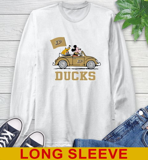 NHL Hockey Anaheim Ducks Pluto Mickey Driving Disney Shirt Long Sleeve T-Shirt