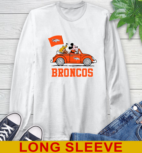 NFL Football Denver Broncos Pluto Mickey Driving Disney Shirt Long Sleeve T-Shirt