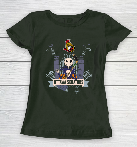NHL Ottawa Senators Hockey Jack Skellington Halloween Women's T-Shirt 4