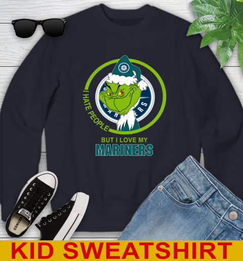Seattle Mariners MLB Christmas Grinch I Hate People But I Love My Favorite Baseball Team Youth Sweatshirt 3