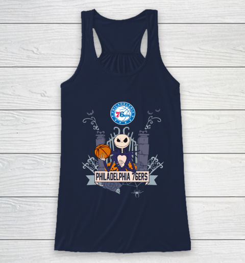 NBA Philadelphia 76ers Basketball Jack Skellington Halloween Racerback Tank 8