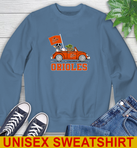 MLB Baseball Baltimore Orioles Darth Vader Baby Yoda Driving Star Wars Shirt Sweatshirt 8