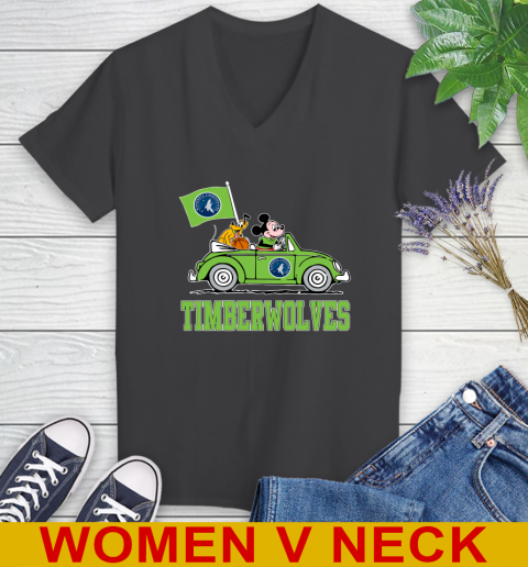 NBA Basketball Minnesota Timberwolves Pluto Mickey Driving Disney Shirt Women's V-Neck T-Shirt 9