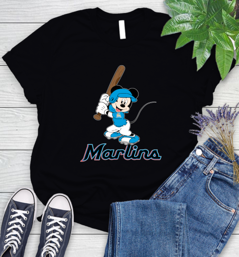 MLB Baseball Miami Marlins Cheerful Mickey Mouse Shirt Women's T-Shirt