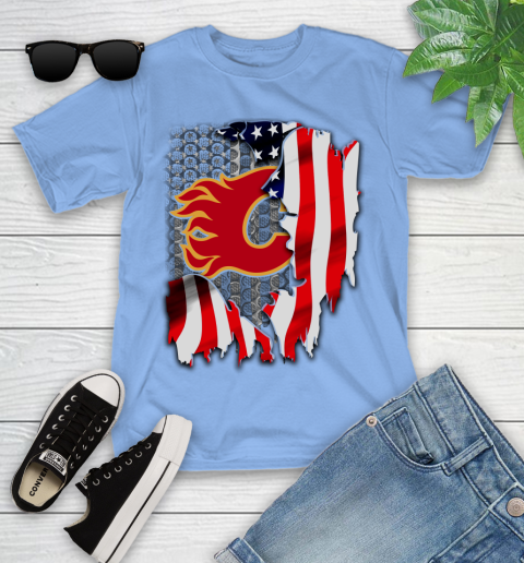 Calgary Flames NHL Hockey American Flag Youth T-Shirt 15