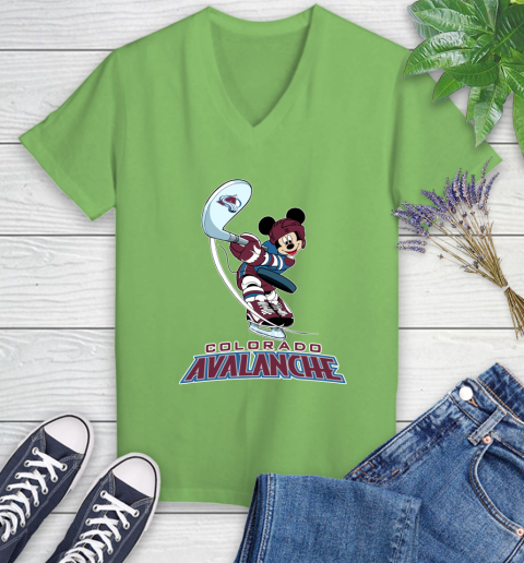 NHL Hockey Colorado Avalanche Cheerful Mickey Mouse Shirt Women's V-Neck T-Shirt 9