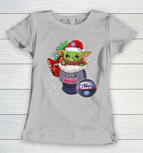 Philadelphia 76ers Christmas Baby Yoda Star Wars Funny Happy NBA Women's T-Shirt 6