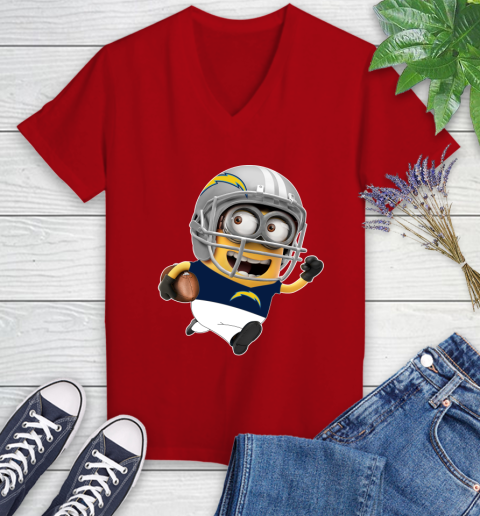 NFL San Diego Chargers Minions Disney Football Sports Women's V-Neck T-Shirt 12