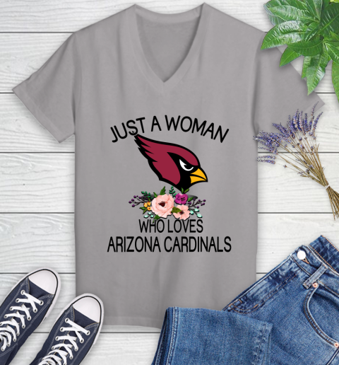 NFL Just A Woman Who Loves Arizona Cardinals Football Sports Women's V-Neck T-Shirt 2