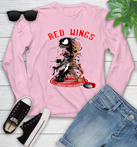NHL Detroit Red Wings Hockey Venom Groot Guardians Of The Galaxy Youth Long Sleeve 10