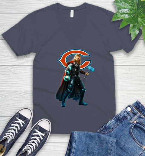 NFL Thor Avengers Endgame Football Chicago Bears V-Neck T-Shirt 8