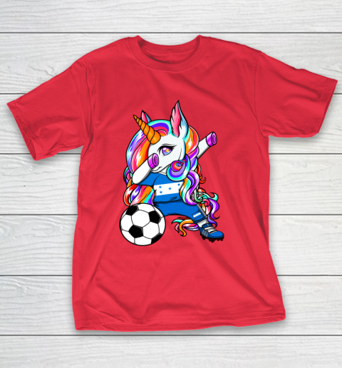 Dabbing Unicorn Honduras Soccer Fans Jersey Flag Football T-Shirt 22